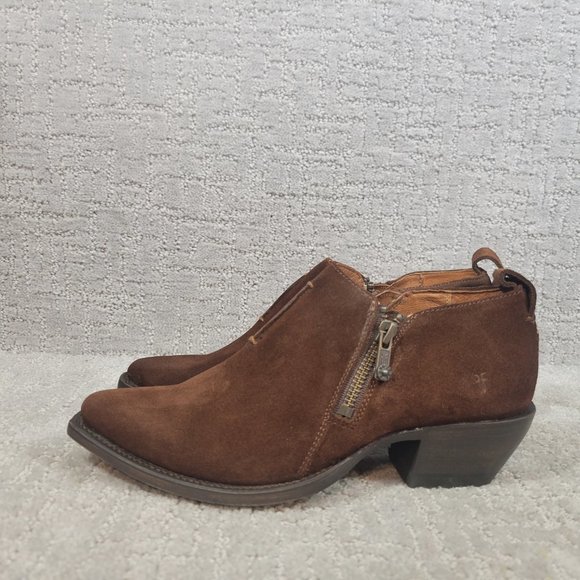 Frye Sacha Moto Shootie Brown Suede Side Zip Bootie Women's Size US 6.5B, 7.5B - Picture 2 of 11